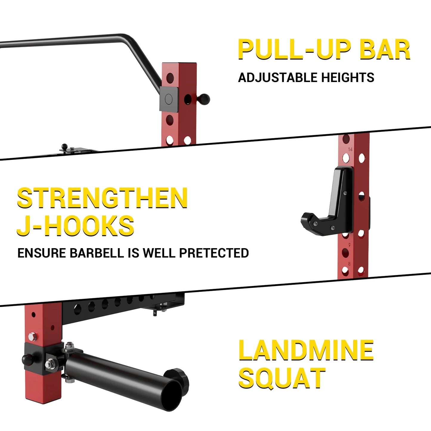 Folding Squat Rack for Home Gym,  with Pull Up Bar, J Hooks and Landmine Attachments, 1000 LBS Wall Mounted