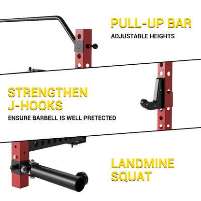 Folding Squat Rack for Home Gym,  with Pull Up Bar, J Hooks and Landmine Attachments, 1000 LBS Wall Mounted