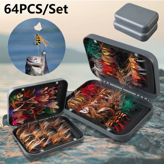 64Pcs/Set Insects Flies Fly Fishing Lures Dragonfly Topwater Bait Dry Flies Trout Artificial Caddisfly Dries Bait for Trout Carp