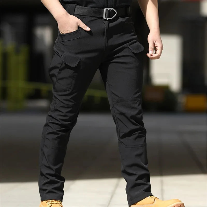 Men Fashion Cargo Solid Color Multi-Pockets Waterproof Trousers