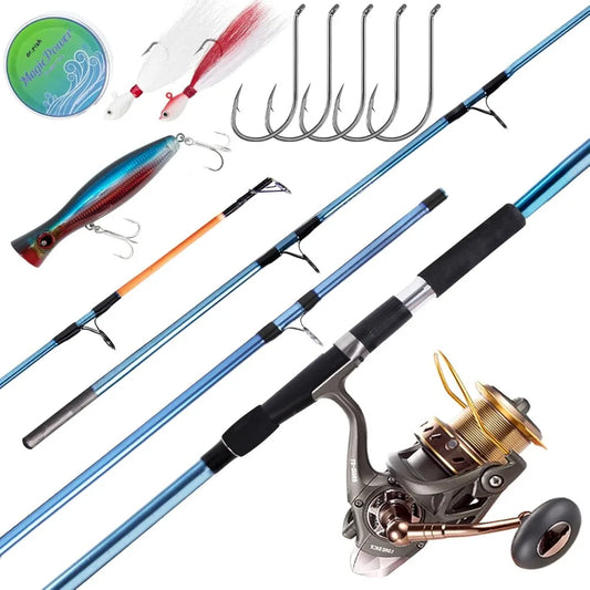 Surf rod and reel combination fishing tackle set, beach cast spinning rod kit