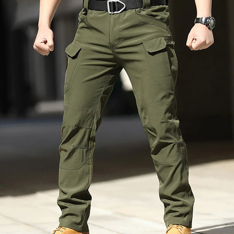 Men Fashion Cargo Solid Color Multi-Pockets Waterproof Trousers
