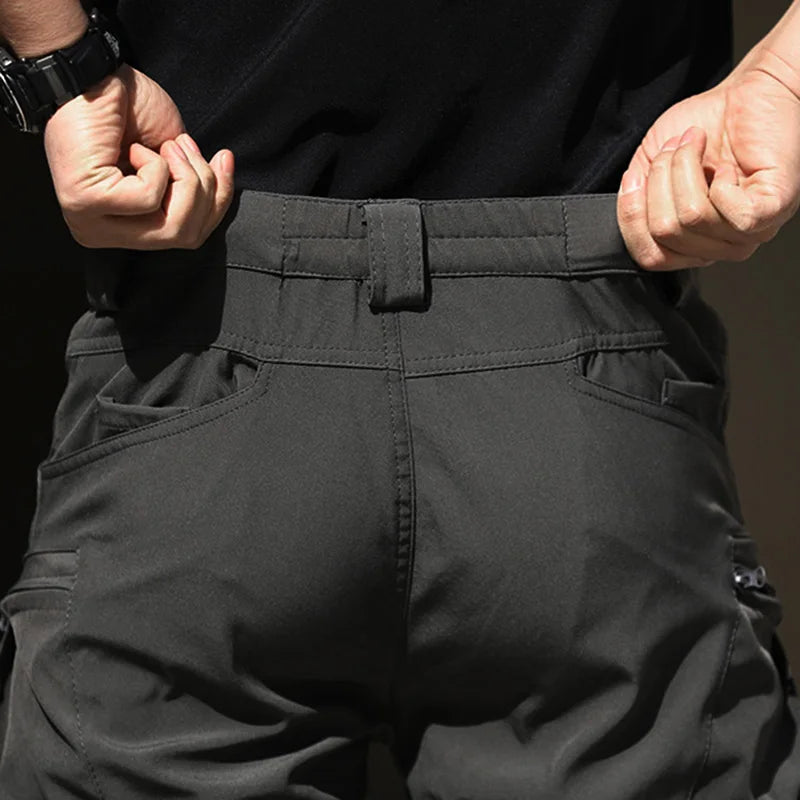 Men Fashion Cargo Solid Color Multi-Pockets Waterproof Trousers