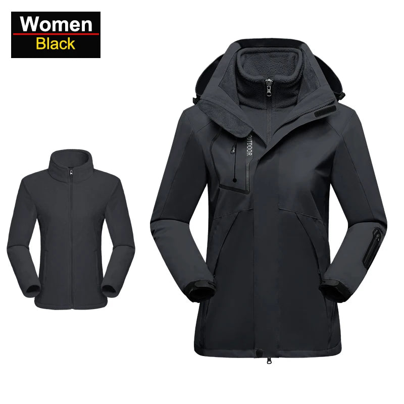 Women's 3 In 1 Thick Hiking Removable Fleece Waterproof Winter Windbreaker