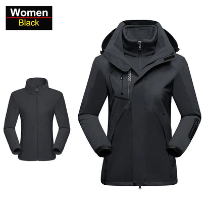Women's 3 In 1 Thick Hiking Removable Fleece Waterproof Winter Windbreaker