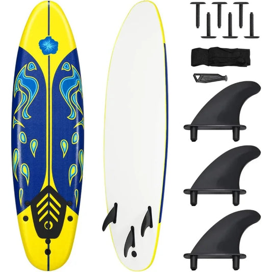 6 Ft Stand Up Surfing Board with 3 Detachable Fins, Safety Leash,