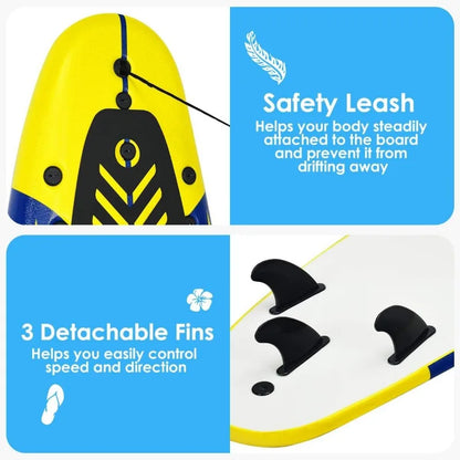 6 Ft Stand Up Surfing Board with 3 Detachable Fins, Safety Leash,