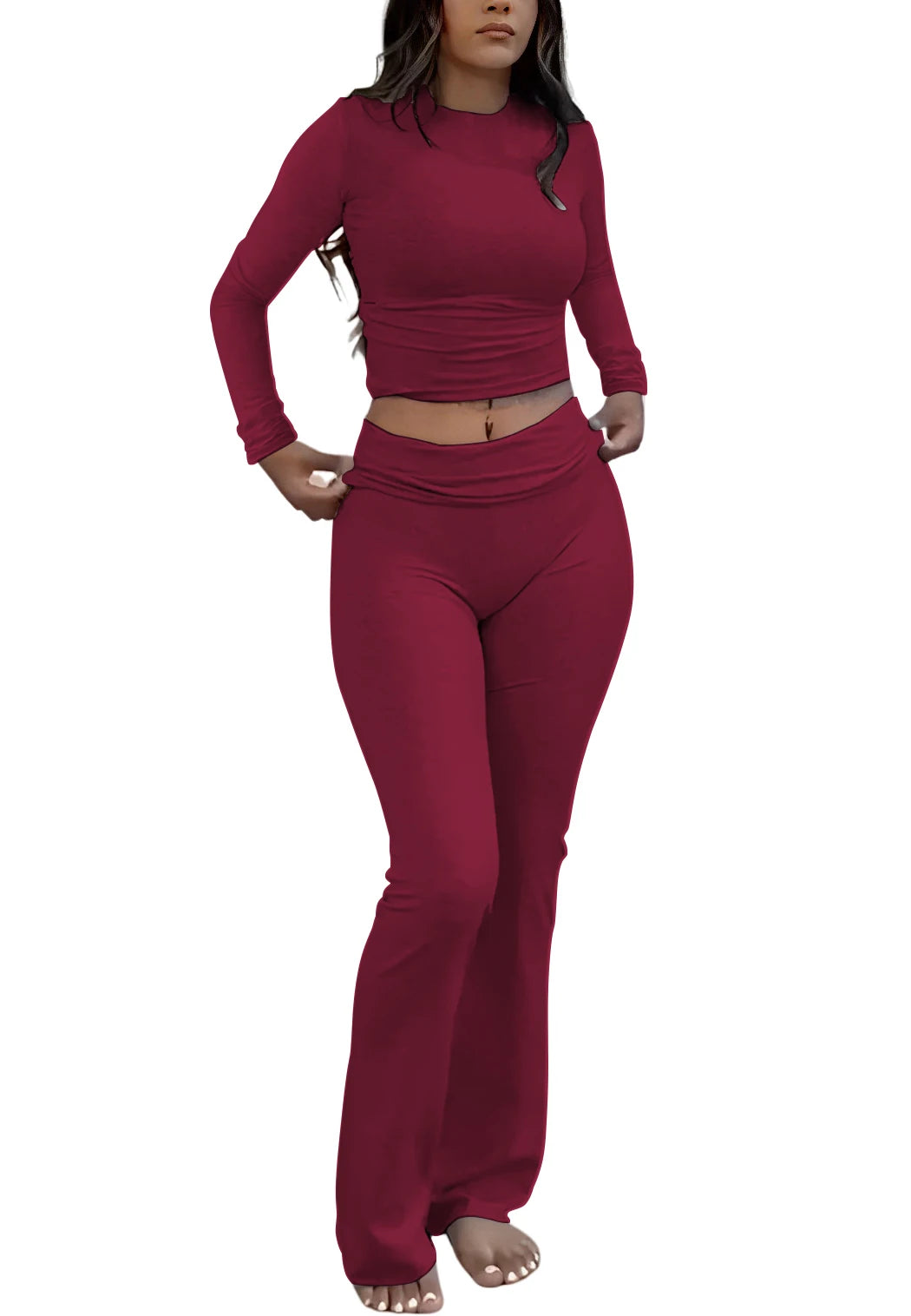 Women's Yoga Two-Piece Set Long-Sleeve Wide-Leg Activewear
