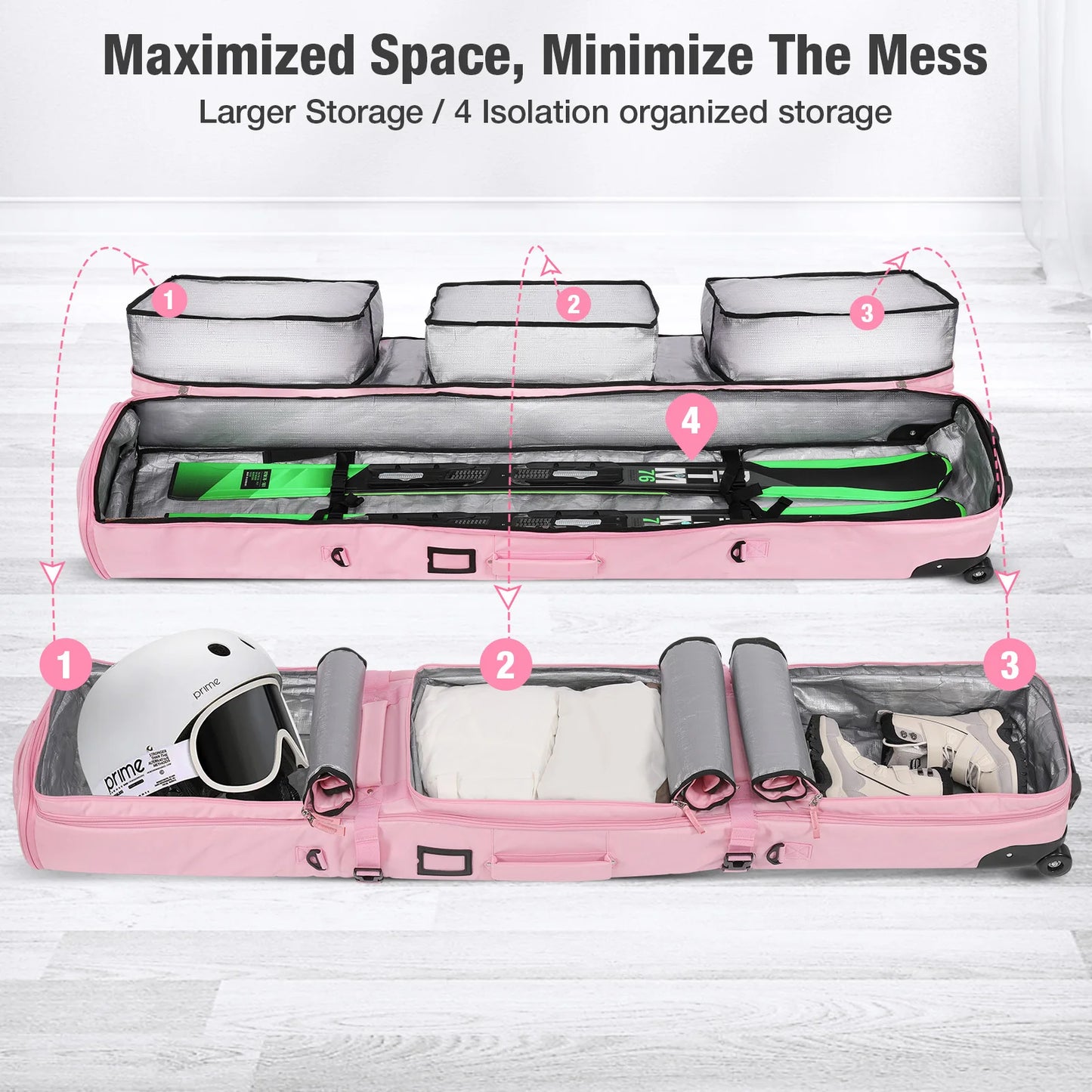 Pink/Black Skiing Bags with Rolling Wheel