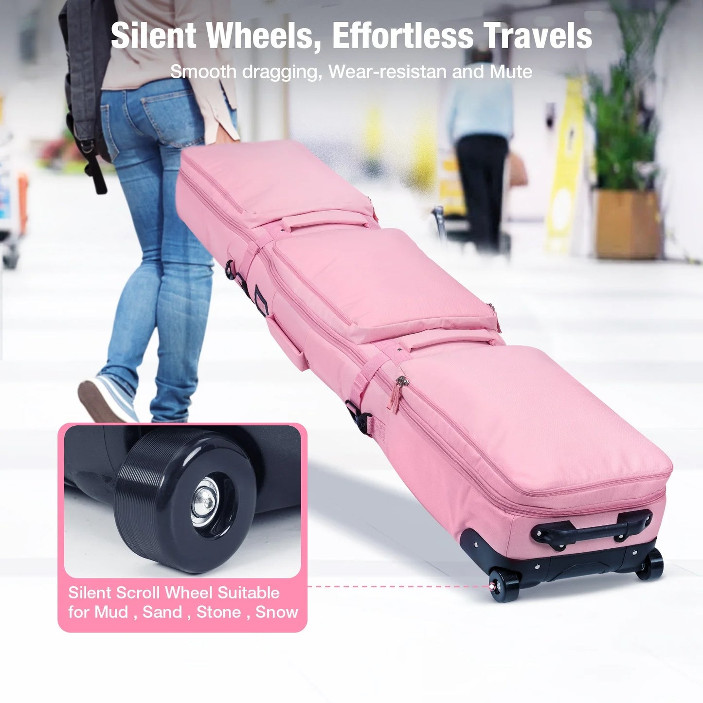 Pink/Black Skiing Bags with Rolling Wheel