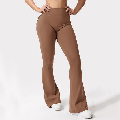 Women's Yoga Flare Trousers, High-Waisted Tummy-Control Wide-Leg