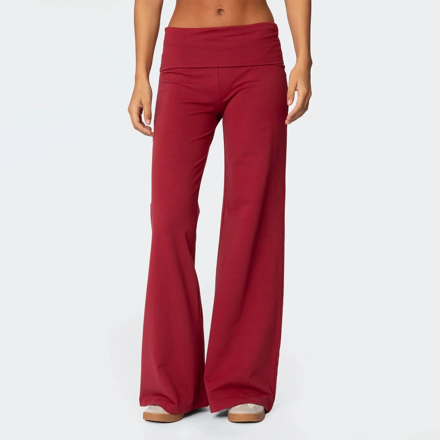 Casual Wide Leg Sweatpants for Women Fold Over Low Rise Flare