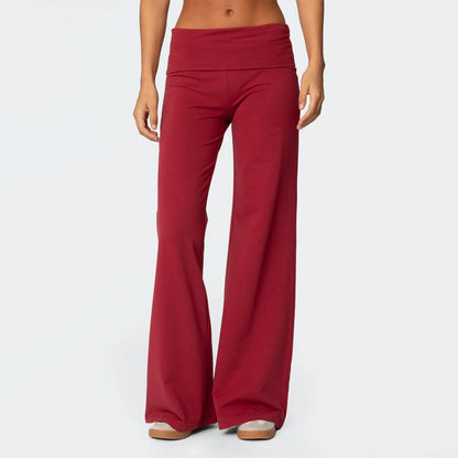 Casual Wide Leg Sweatpants for Women Fold Over Low Rise Flare