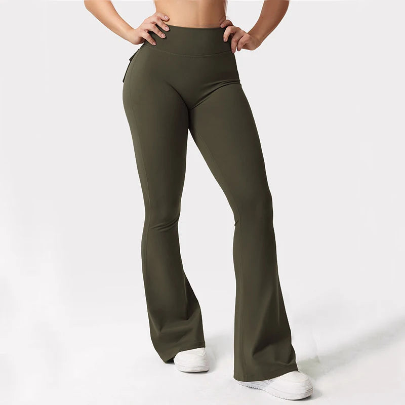 Women's Yoga Flare Trousers, High-Waisted Tummy-Control Wide-Leg