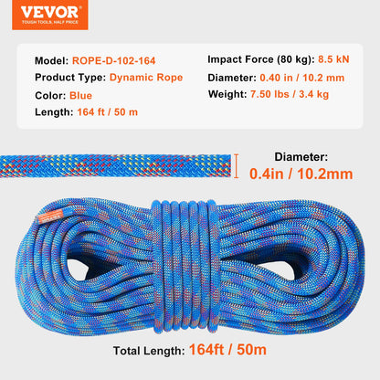 10.2mm Climbing Rope 131-230ft  with Hook