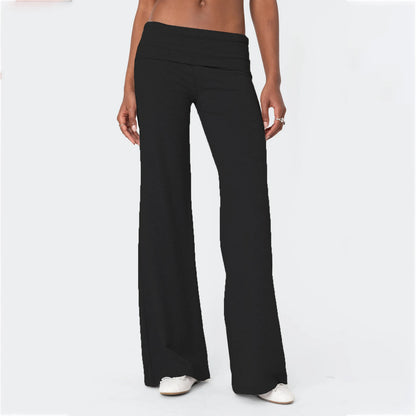 Casual Wide Leg Sweatpants for Women Fold Over Low Rise Flare