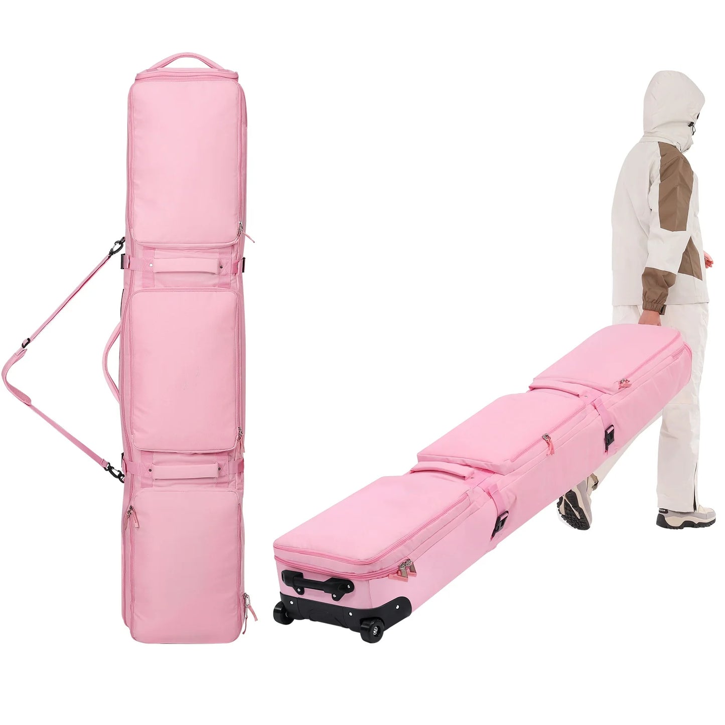 Pink/Black Skiing Bags with Rolling Wheel