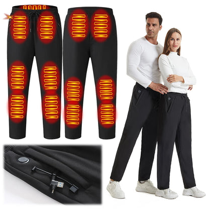 12 Heated Zones Thermal Pants Women Men 5V 3-Temperature Settings for Skiing ,Fishing, Motorcycle USB Heating