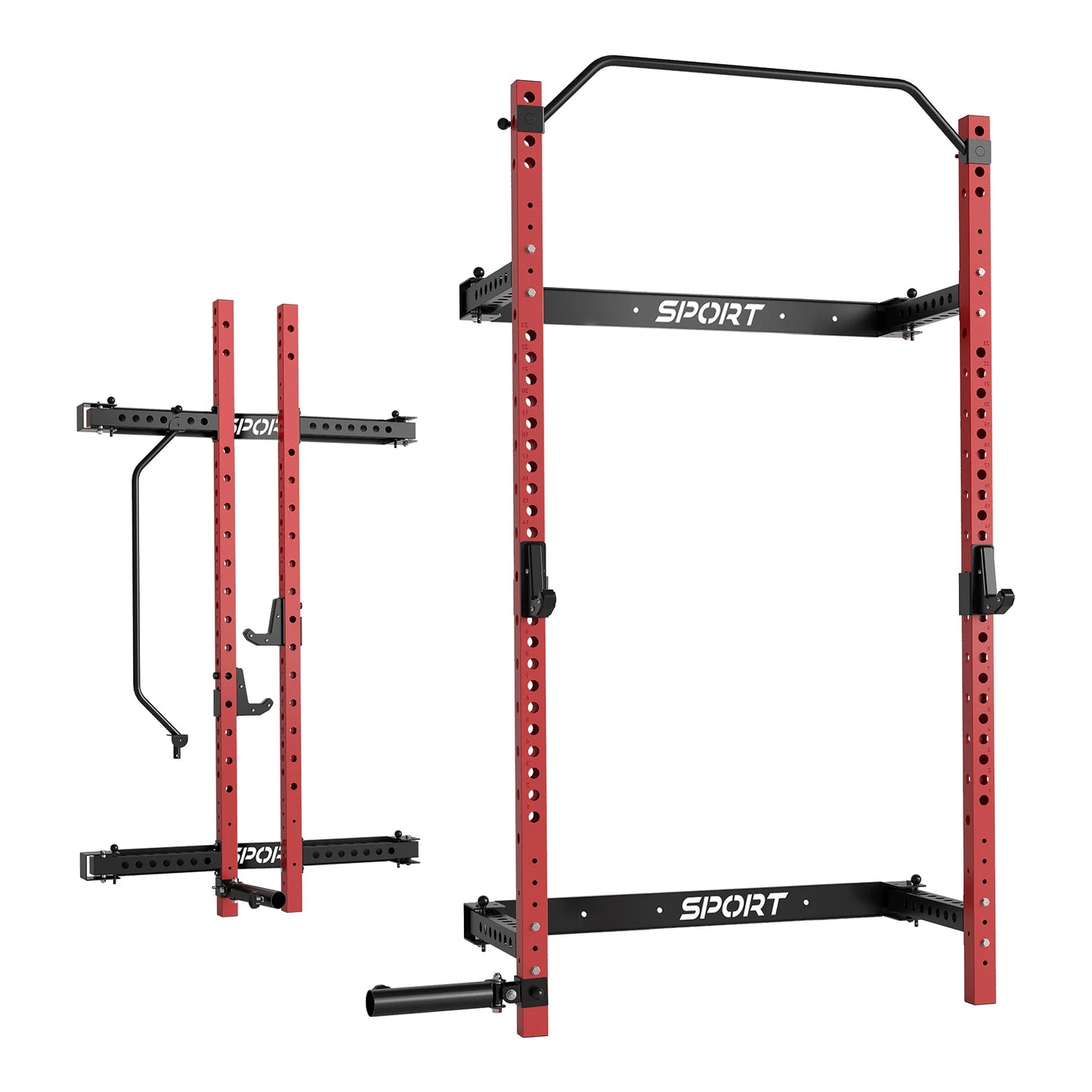 Folding Squat Rack for Home Gym,  with Pull Up Bar, J Hooks and Landmine Attachments, 1000 LBS Wall Mounted