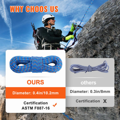10.2mm Climbing Rope 131-230ft  with Hook