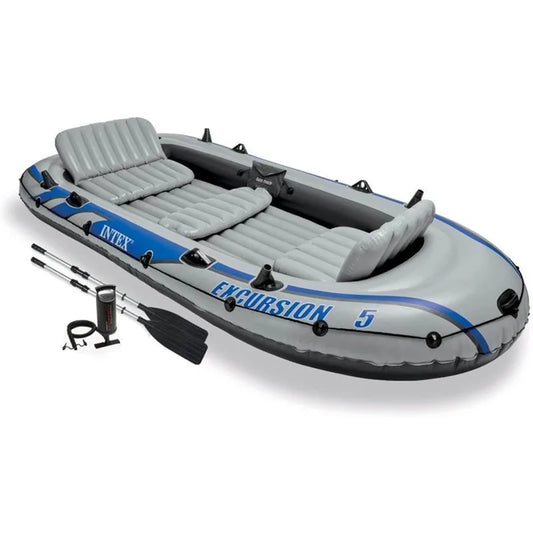 5 Person Inflatable Boat Set with 2 Aluminum Oars