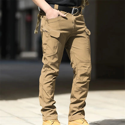 Men Fashion Cargo Solid Color Multi-Pockets Waterproof Trousers