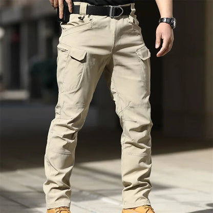 Men Fashion Cargo Solid Color Multi-Pockets Waterproof Trousers