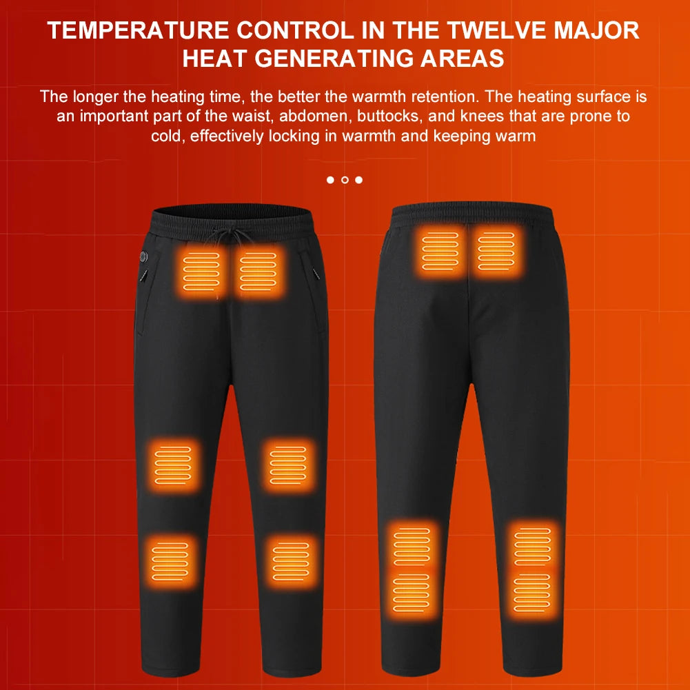 12 Heated Zones Thermal Pants Women Men 5V 3-Temperature Settings for Skiing ,Fishing, Motorcycle USB Heating