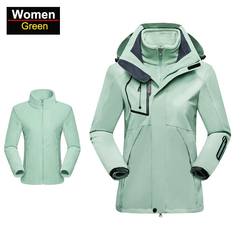 Women's 3 In 1 Thick Hiking Removable Fleece Waterproof Winter Windbreaker