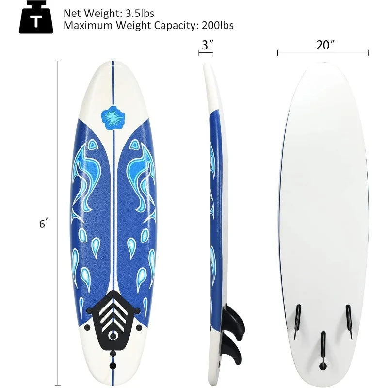 Surfboard, 6'  Removable Fins & Protective Leash