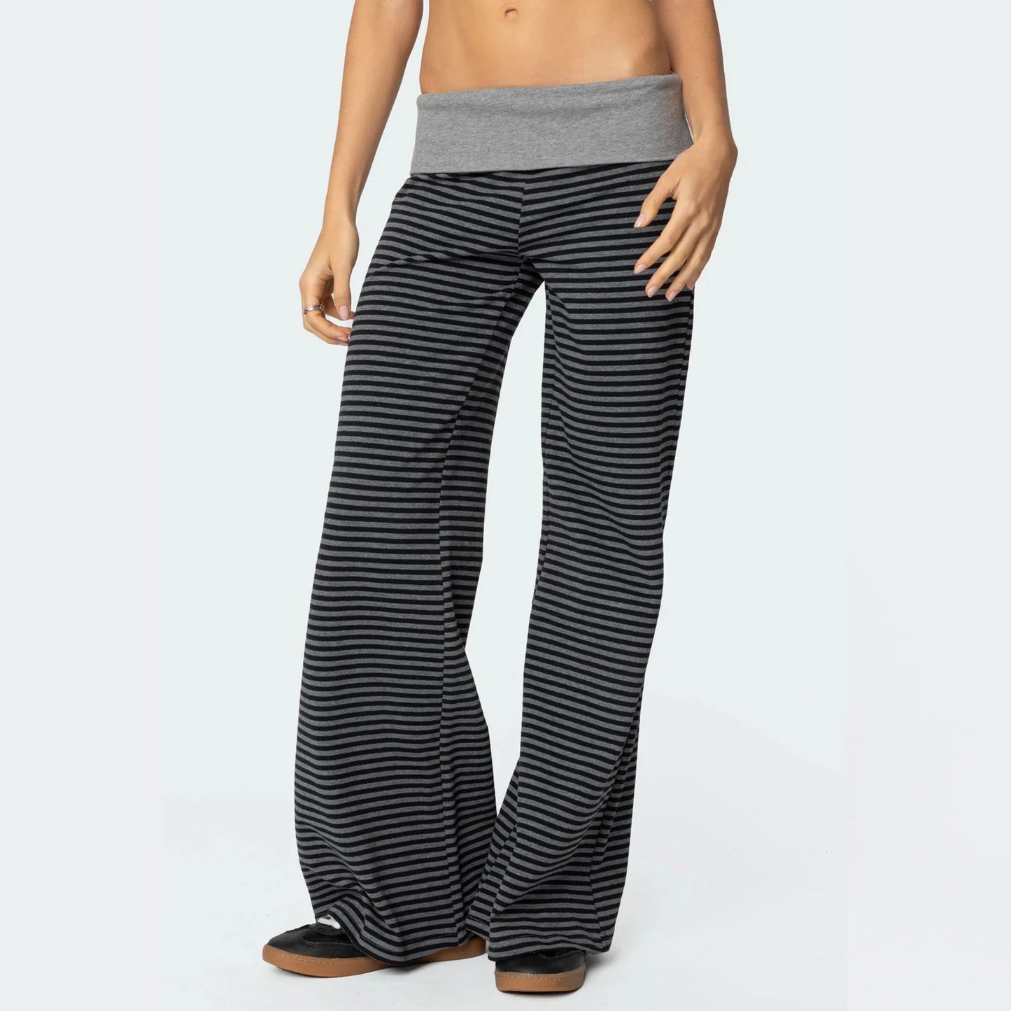 Casual Wide Leg Sweatpants for Women Fold Over Low Rise Flare