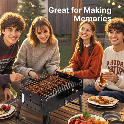 Portable Charcoal Grill, Foldable with Adjustable Heights, Durable & Compact, Easy to Clean