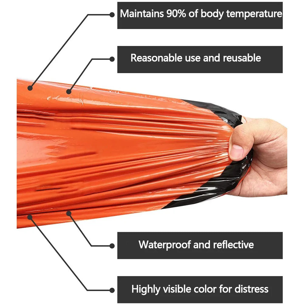 Emergency Sleeping Bag Thermal Bivy Sack Survival Gear for Camping Hiking Outdoor Adventure