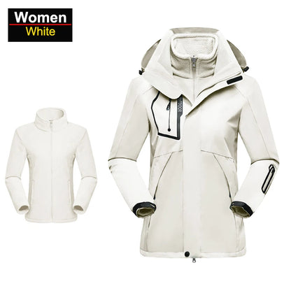 Women's 3 In 1 Thick Hiking Removable Fleece Waterproof Winter Windbreaker