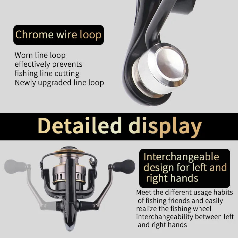 1 Piece Two-Hand Rotating Fishing Reel, He1000-7000 Series, 5.2:1 Gear Ratio, 22.05lb Extraction, Aluminum Alloy Body, Suitable for Freshwater and Saltwater