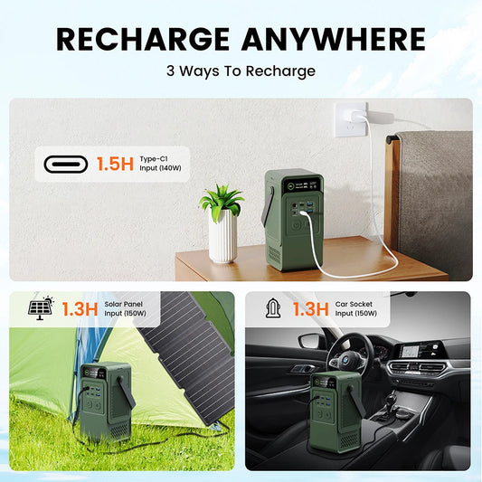 200W Power Bank 192Wh Lifepo4 Battery 60000mAh Solar Generator  Power Station LED Light