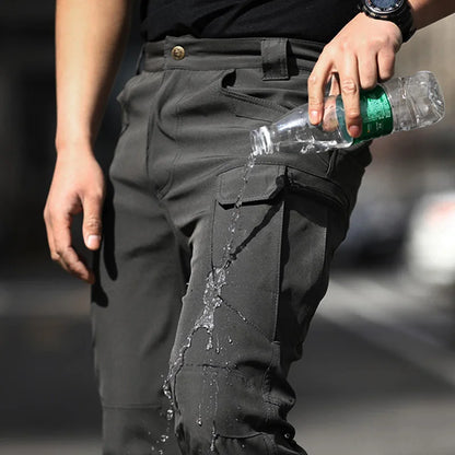 Men Fashion Cargo Solid Color Multi-Pockets Waterproof Trousers
