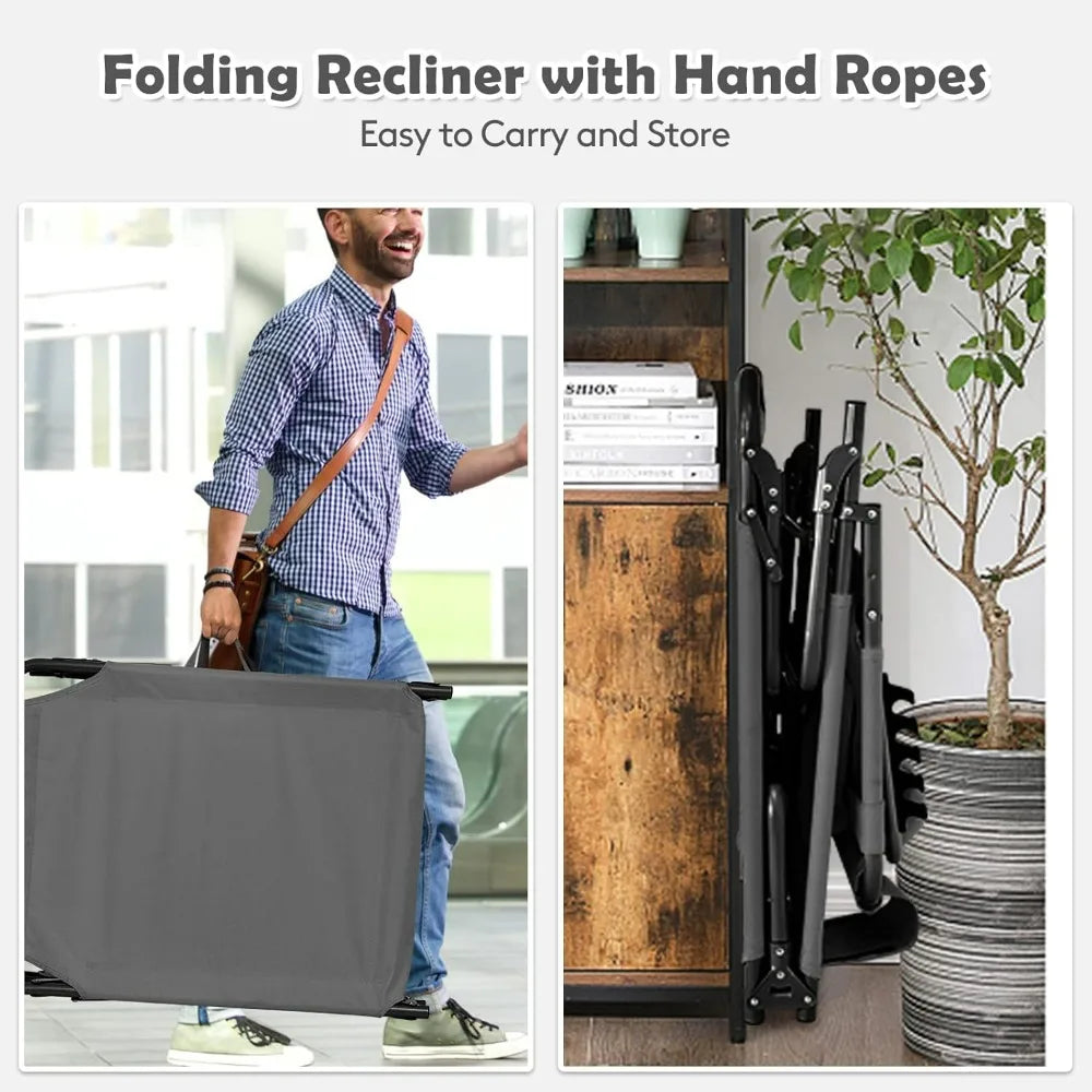 Beach Chaise Lounge Chair with Hole for Face, Patio Folding Adjustable Reclining Beach Sunbathing Chair with Side Pocket