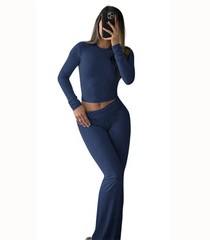 Women's Yoga Two-Piece Set Long-Sleeve Wide-Leg Activewear