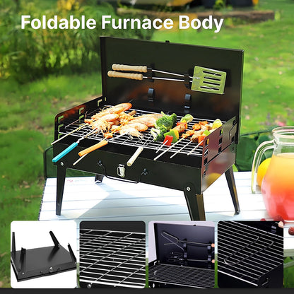 Portable Charcoal Grill, Foldable with Adjustable Heights, Durable & Compact, Easy to Clean