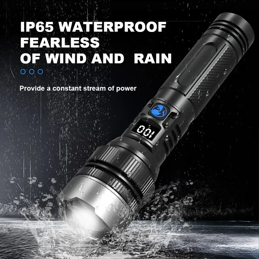Powerful LED Flashlight With Zoom And Digital Display - Rechargeable Type-C