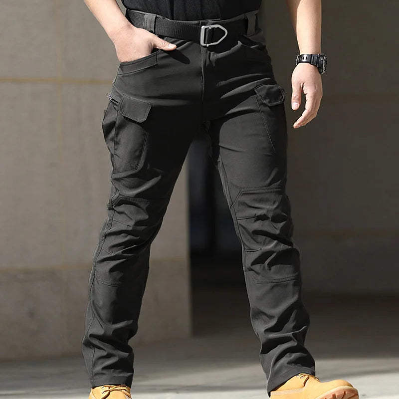 Men Fashion Cargo Solid Color Multi-Pockets Waterproof Trousers