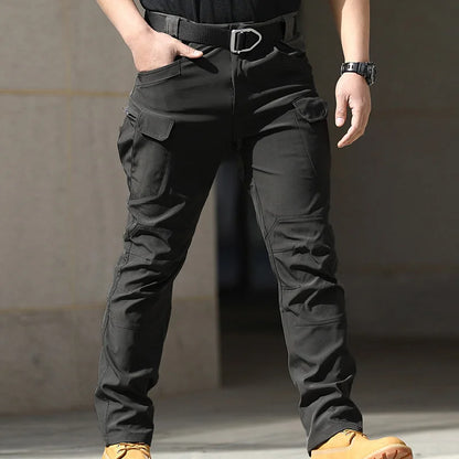 Men Fashion Cargo Solid Color Multi-Pockets Waterproof Trousers