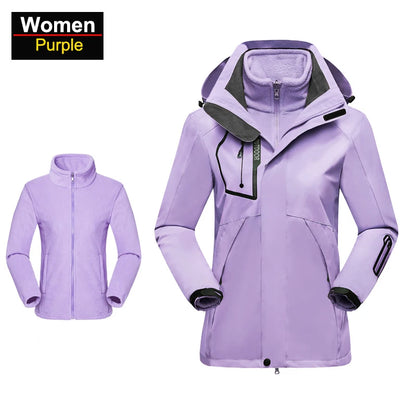 Women's 3 In 1 Thick Hiking Removable Fleece Waterproof Winter Windbreaker