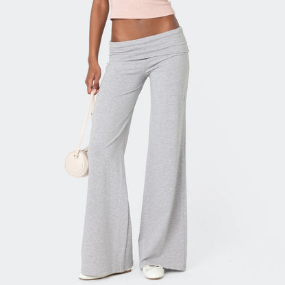 Casual Wide Leg Sweatpants for Women Fold Over Low Rise Flare