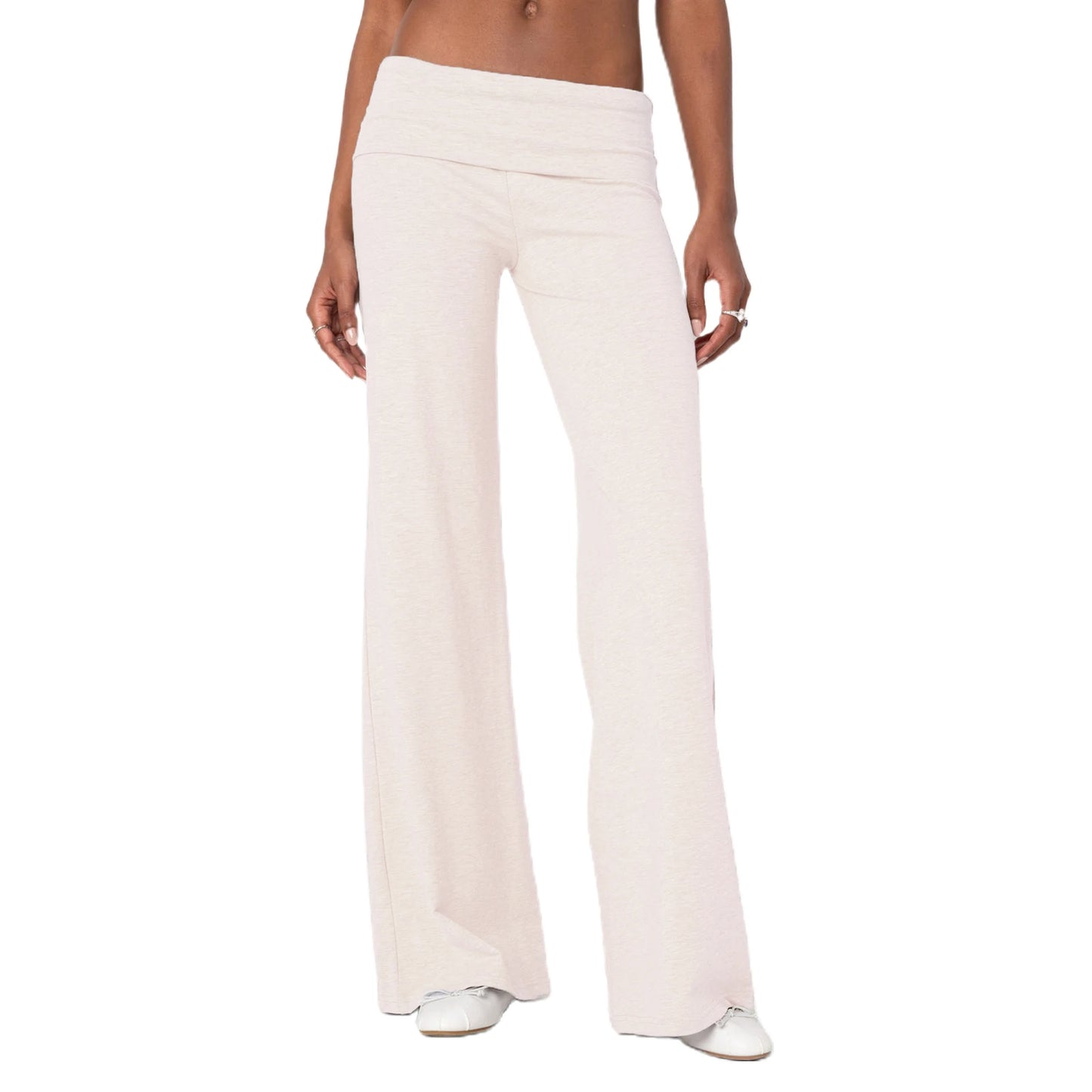 Casual Wide Leg Sweatpants for Women Fold Over Low Rise Flare