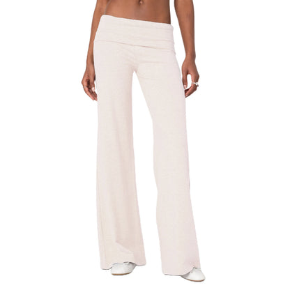 Casual Wide Leg Sweatpants for Women Fold Over Low Rise Flare
