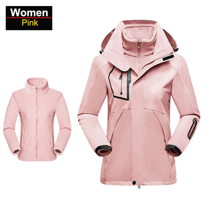 Women's 3 In 1 Thick Hiking Removable Fleece Waterproof Winter Windbreaker