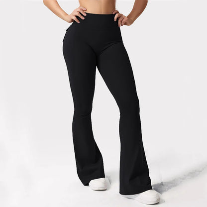 Women's Yoga Flare Trousers, High-Waisted Tummy-Control Wide-Leg