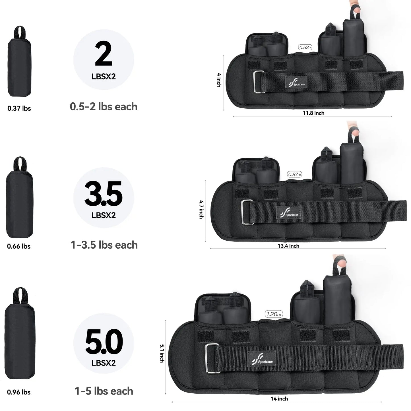 Adjustable Wrist and Ankle Weights 1 Pair 1 2 3 4 6 7 8 10 lbs